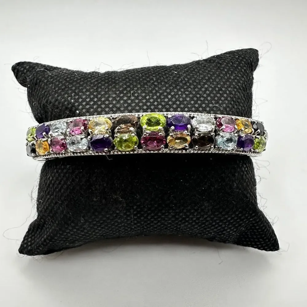 NWT Multi-gemstone and stainless steel hinged bangle/ bracelet!‎